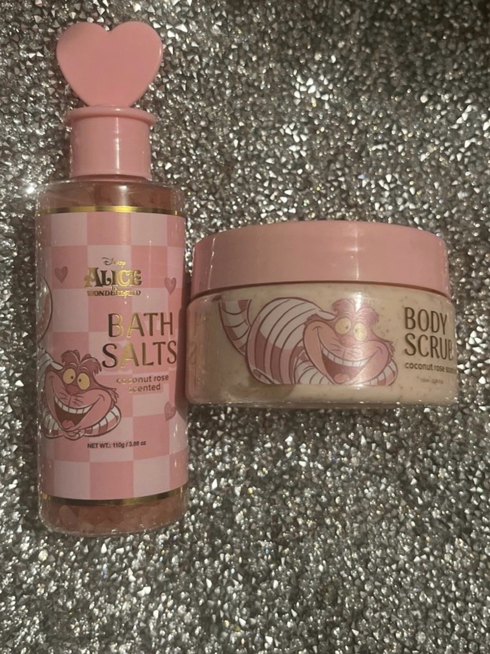 Disney Alice in Wonderland Pink Coconut Rose Bath Salts & Pink Body Scrub Set